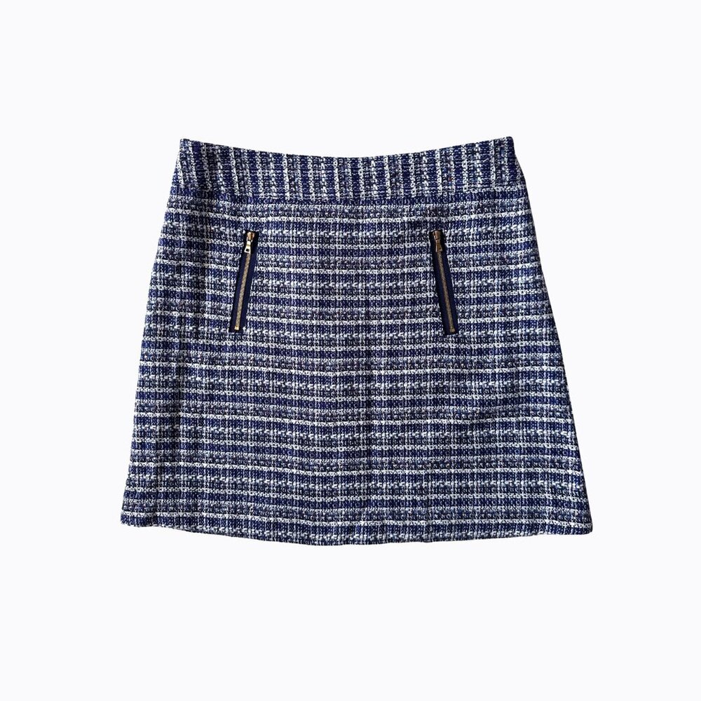 Tweed Mini A-Line Blue Skirt 6P Y2K 90s Coquette Academia Preppy Office Spring